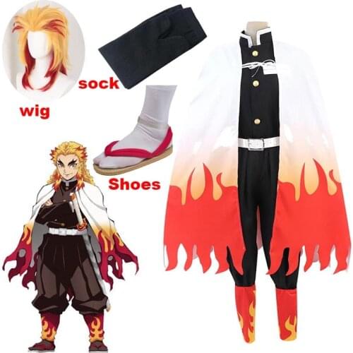 Rengoku Kyoujurou Cosplay Anime Demon Slayer Cosplay Costume Kimono Kimetsu no Yaiba Cosplay Uniforms Wig Free Shipping