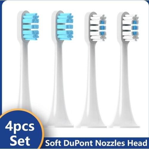 4pcs Replacement for XIAOMI T300/500 Blue/Pink Brush Heads No Metal Vacuum Healthy Clean Soft DuPont Brush Head Nozzles Bristle