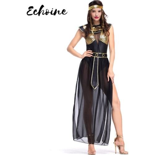 Echoine Adult Women Girls Sexy Hot Egyptian Royal Cleopatra Halloween Costume Including Bodysuit+Waistband+Neck piece+Headpiece