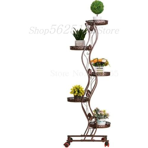 Flower racks wrought iron multi-layer mobile pulleys space flower stand balcony living room floor flower pot rack with brake