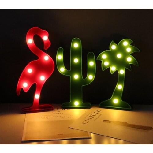 LED Flamingo Palm Tree Pineapple Cactus Light Cartoon 3D Night Light Marquee Lighting for Christmas Wedding Birthday Decoration