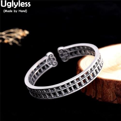 Uglyless Can't Move Beads Real 999 Pure Silver Hollow Bangles for Women Abacus Designer Thai Silver Bangles FU Character Jewelry