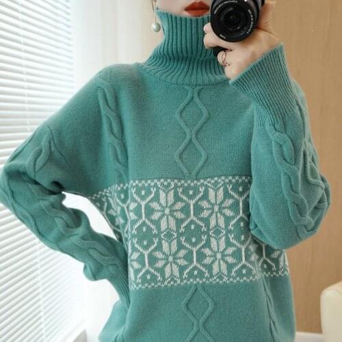 Turtleneck Cashmere Sweater Women Thick Jacquard Knit Plus Size Fashion Pullover 2020Autumn Winter New Pure Wool Bottoming Shirt