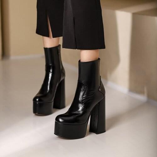 Classic Round Toe High Heels Women Ankle Boots Working Casual Concise Genuine Leather 2021 Autumn Winter Shoes Woman