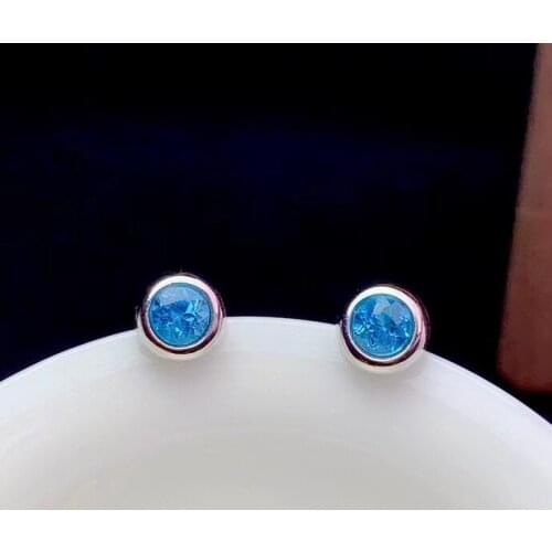 2021 new blue topaz stud earrings for women jewelry real 925 silver round natural blue gem 6x6mm size each girl birthday gift