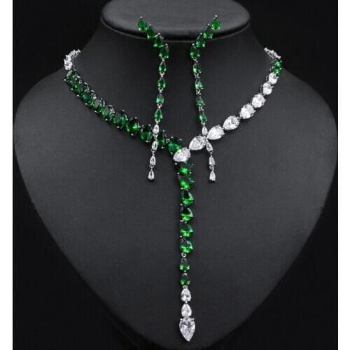Zlxgirl jewelry luxury brand Green cubic zircon snake necklace with earring jewelry sets for women wedding gifts bridal bijoux