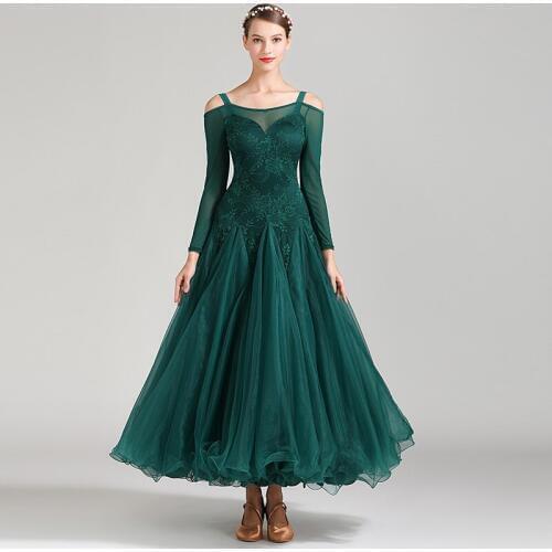 Ballroom Dance Competition Dresses For Women Standard Dance Waltz Performance Clothing Ladies Tango Foxtrot Green Dress DC3560