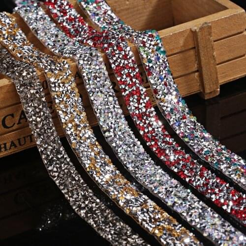 1yard/roll 1.5cm Fashion Rhinestone Tape Trim Resin Crystal Decoration Trimming for DIY Shoes Banding Garment Hat Shiny Crafts
