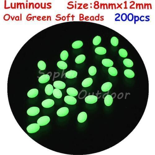 200pcs 8 * 12 mm Oval Glow Soft Fishing Beads egg Luminous fishing Tackle Green Premium Quality Wholesales Contact