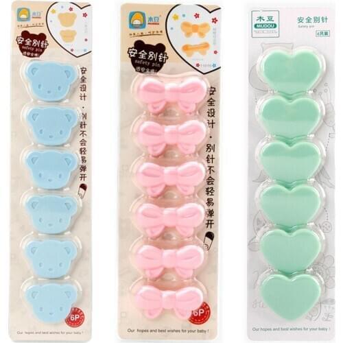 6Pcs Bear Bowknot Shape Kids Nappy Cloth Bib Safety Locking Pins Clip Holder Baby Safety Pins Brooch Sewing Knitting Accessories