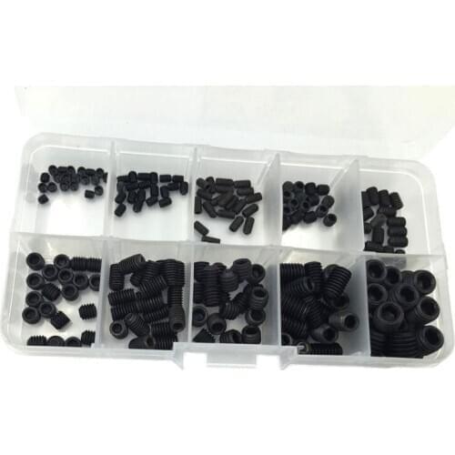 Promotion! 200PCS M3 M4 M5 M6 M8 Hex Head Socket Hex Grub Screw Set Assortment Kit(Black Alloy Steel)