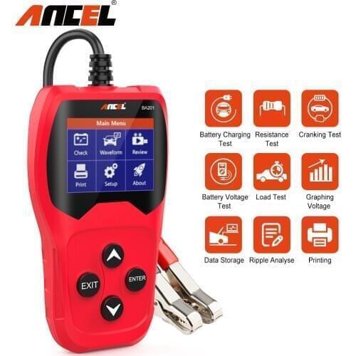 Ancel BA201 Car Battery Tester 12V Analyzer Quick Cranking Car Battery Diagnostic Tools 100- 2000CCA for Car Charging Test