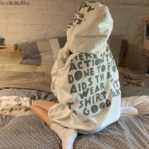 AreMoMuWha 2019 early autumn new Korean version of loose lazy wind long section long sleeve round neck hoodeds female MH508