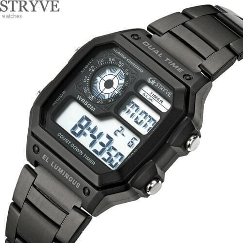 STRYVE Top Brand Luxury Men Watches Fashion Gold Digital LED Military Sport Watch Mens Casual Electronics Wristwatches Relojes