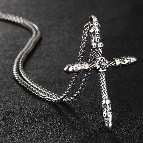 Trendy Men Jewelry 22" Long Stainless Steel Crucifix Link Chain Necklaces Delicate Cross Pendant Necklace Body Accessory NC021