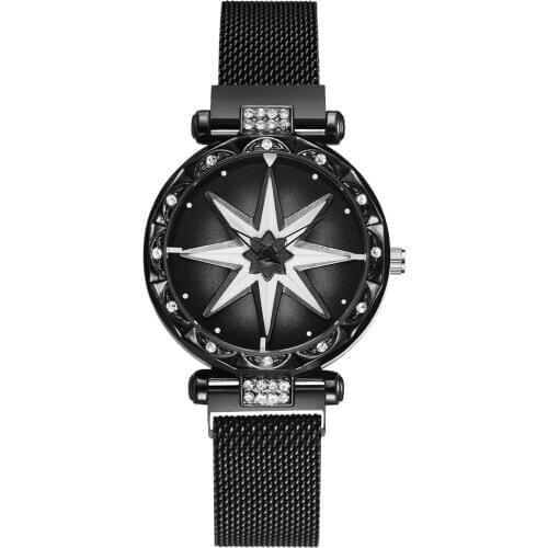 Elegant Womens Watch 3D Diamond Stainless Steel Bracelet Women Wristwatch Starfish Magnet Buckle Girl Gift Quartz Clock Hour