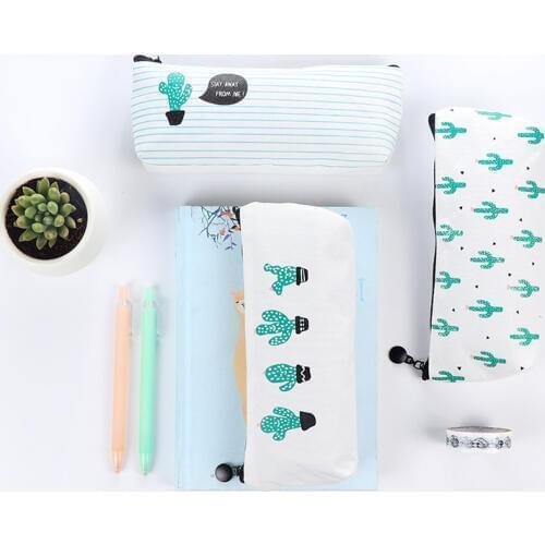 24 pcs/Lot kawaii cactus pen bag Canvas material case for pencil eraser stationery Office School supplies estojo escolar FB317