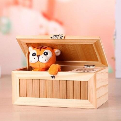 Kuulee Wooden Useless Box Leave Me Alone Box Most Useless Machine Don't Touch Tiger Toy Gift with Sound