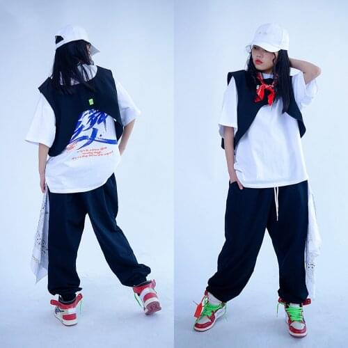 2021 Children Hip Hop Dance Clothes Loose Summer Short Sleevd Hiphop Pants Girls Jazz Street Dance Costumes Rave Clothes DQS7079