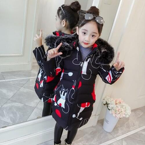 Childrens Clothing Winter Fur Hooded Long Jacket For Girls 3-14 years Thick Warm Cotton-Padded Parkas Kids Clothes Teenage Coat