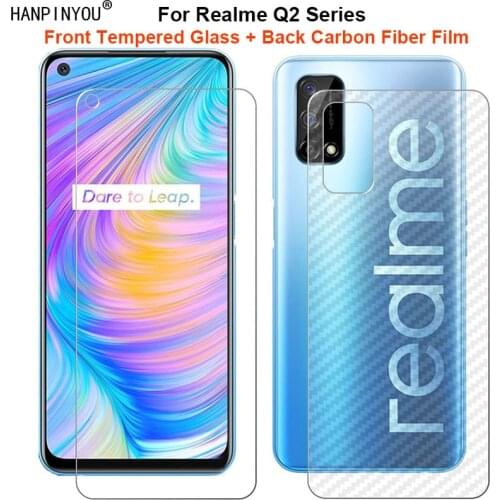 For Realme Q2 / Pro / Q2i 5G 1 Set = Soft Back Carbon Fiber Film + Premium Tempered Glass Front Screen Protector
