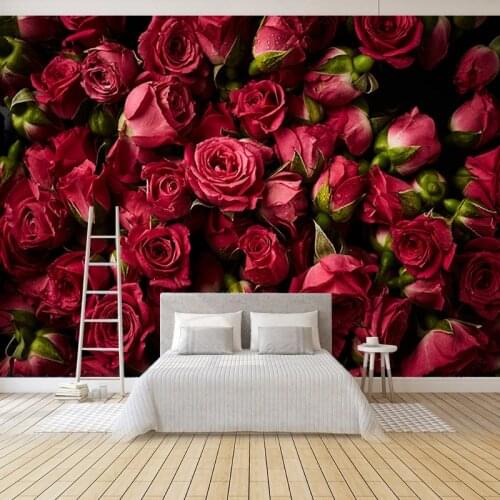 European Style Photo Wallpaper Red Rose Flower 3D Backdrop Wall Mural Living Room Bedroom Home Decor Wall Covering