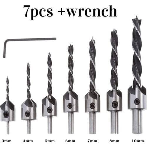 7pcs Set 3mm-10mm Woodworking Countersunk Drill Bit High Speed Steel Woodworking Chamfering Device Guide Drill
