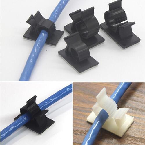 10pcs Adhesive Cable Clamp Desk Wall Cord Clamps Cable Winder Drop Cord Wire Tie Fixer Fastener Tidy Holder Organizer Management