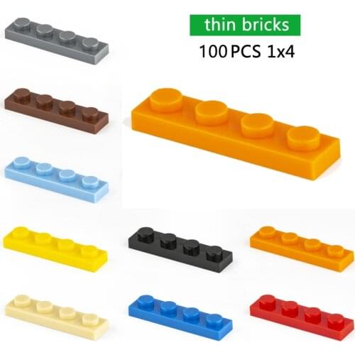 DIY Building Blocks Thin Bricks 100pcs 1x4Dots Educational Creative Size Compatible With Other Brand Assemble Toys for Children