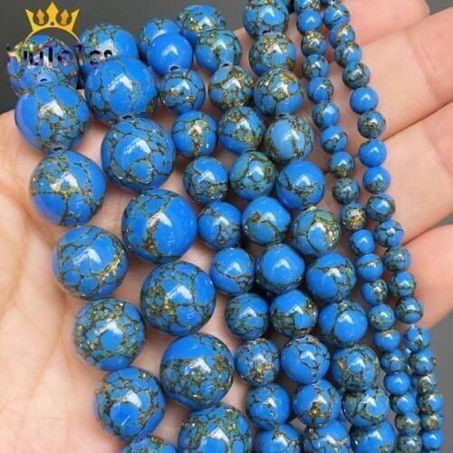 Blue Shell Turquoises Stone Beads Round Loose Spacer Beads For Jewelry Making DIY Bracelets Necklace Charms 15'' 4/6/8/10/12mm