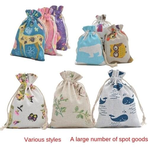 10Pcs/lot 10*14cm jewelry gift packaging bag wedding party decoration drawstring drawstring pocket fawn print travel cotton bag