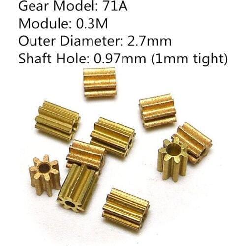 Metal Gear 71A 0.3M Copper Gear 7T Toy Coreless Motor Parts 1mm Tight Shaft Match 7 Teeth Pinions (10pcs/lot)