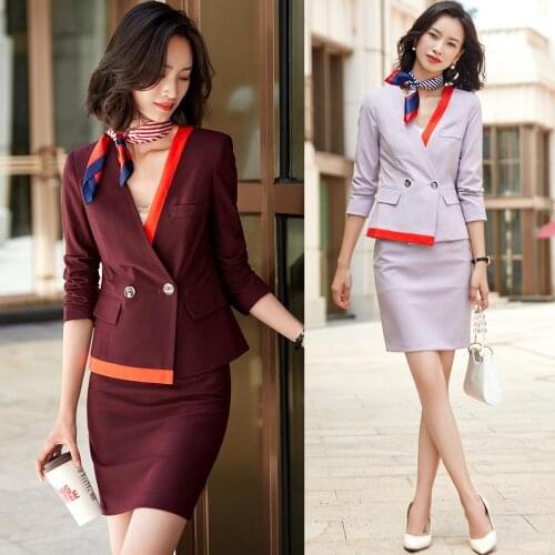 Fashion Female Skirt Suits for Women Work Wear Wine Red Blazer and Jacket Sets Ladies Business Clothes Office Uniform Style