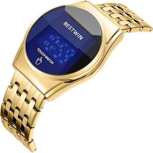 Male Watch LED Touch Screen Round Electronic Watch Couple Female Watches Waterproof Stainless Steel Wrist Watch Christmas Gifts