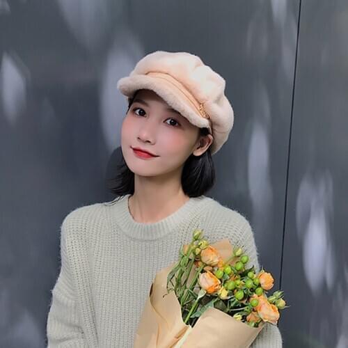 New Autumn Winter Soft Wool Plush Female Thick Warm Korean Style Outing Fashion Ease Match High Quality Version Visor Beret Cap