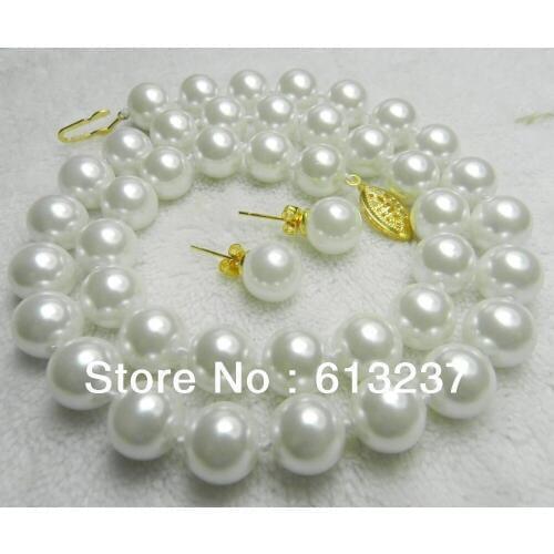 Wholesale price 8mm white shell simulated-pearl round beads necklace earrings jewelry set charming making 18inch YE0027