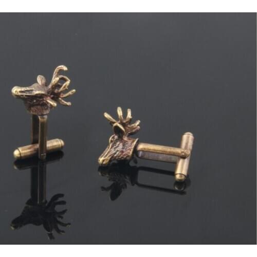 Wholesale 10pairs/lot Antique Finish Stags Head Cufflinks & Gift Pouch Hunters Deer Trophy New Copper Brass Cufflink High Qualit