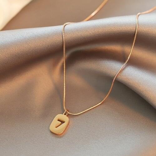 Korean Style Simple Hollow Number 7 Women Chokers Necklaces Female No Fade Snake Chain Stainless Steel Pendant Necklace Jewelry