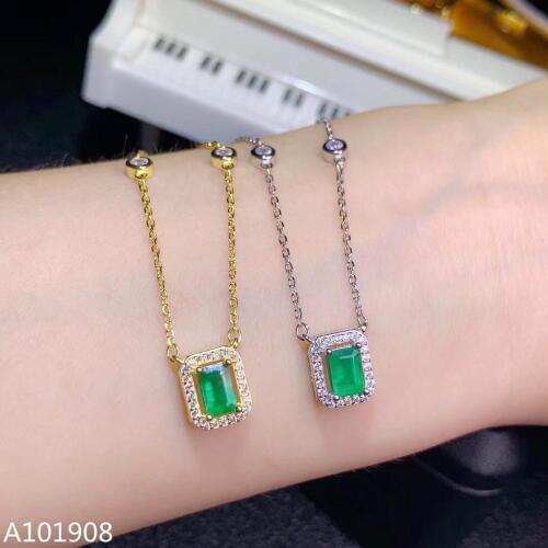 KJJEAXCMY boutique jewelry 925 sterling silver inlaid Natural Emerald Girl Necklace Pendant Support Detection