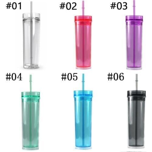 16oz oz straight double layer plastic transparent tumbler cup with straw water cup coffee cup gift