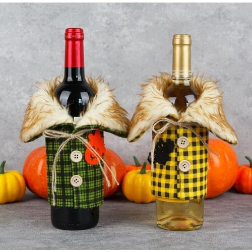 Christmas Sweater Wine Bottle Cover Collar Button Coat Design Wine Bottle Dress Gift Bag Xmas Party Decorations Wedding Supplies
