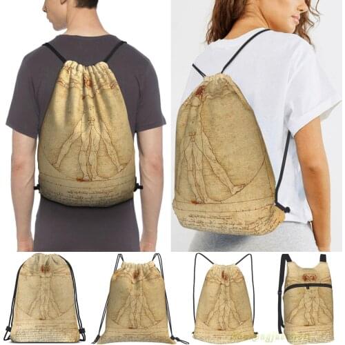 Men Outdoor Travel Drawstring Backpack Bags Leonardo Da Vincis Vitruvian Man Women 2021 Sports Travel Bag Fitness Swimming Bag