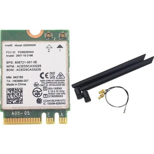 With 6DBI Dual Band MHF4 RP-SMA Antennas set + Wireless-AC Intel 8260 8260NGW NGFF wifi 867Mbps 802.11ac Bluetooth 4.2 Card