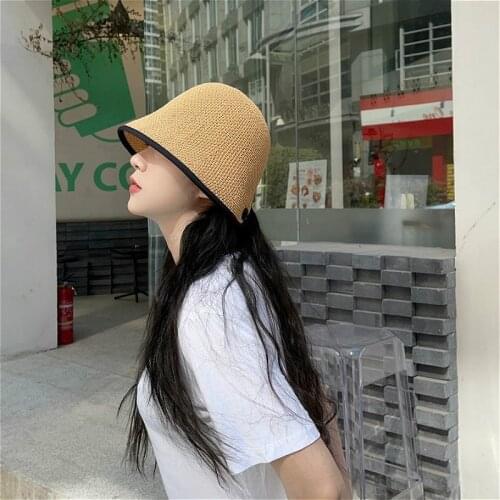 Foldable Breathable Straw Hat Womens Sun Bucket Hats Beach Visor Protection Girls Panama Caps Elegant Female Chapeau Homme Cap