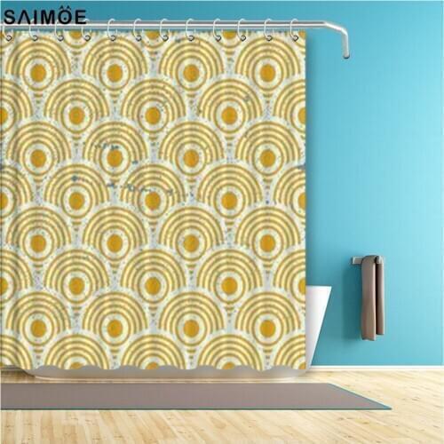 Yellow Scallop Vintage Pattern with Scale Motifs in 1930S and 1920S Style Bohemian Chinese Shower Curtains Waterproof Sets