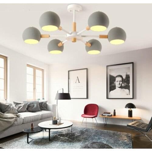 Nordic style solid wood lamps modern minimalist E27 led chandelier for living room dining room restaurant bedroom study