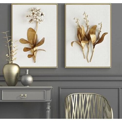 Modern Canvas Painting Golden Lilac Hyacinth Orchid Tulip Plants Flower Poster Prints Wall Art Decor Pictures for Living Room