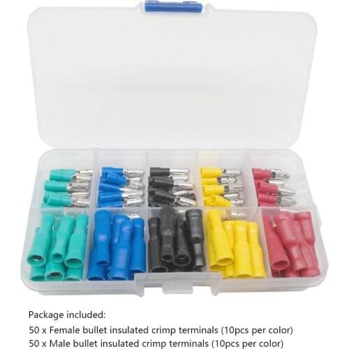 Bullet Butt Connectors, Insulated Electrical Wire Connector Crimp Connectors Female & Male Crimp Connector or Audio Wiring