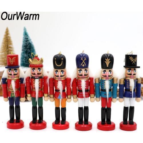 OurWarm 6pcs Christmas Wooden Nutcracker Ornaments Drawing Walnuts Soldiers Christmas Tree Decoration 12.5*3cm Party Favor
