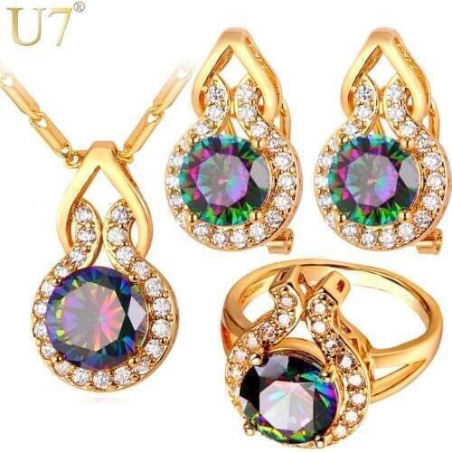 U7 AAA Cubic Zirconia Jewelry Sets For Women Luxury Engagement/Wedding Gift Gold Color Crystal Earrings Ring And Necklace S799